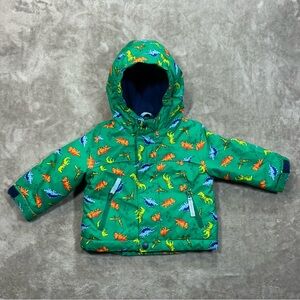 Cat and Jack kid’s Green Dinosaur Print Puffer Jacket with pockets size 12M